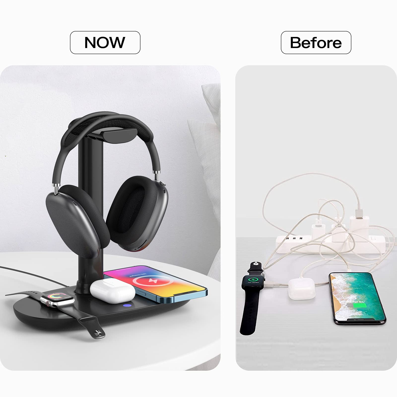 Suguder 4-in-1 Headphone Stand with Wireless Charger