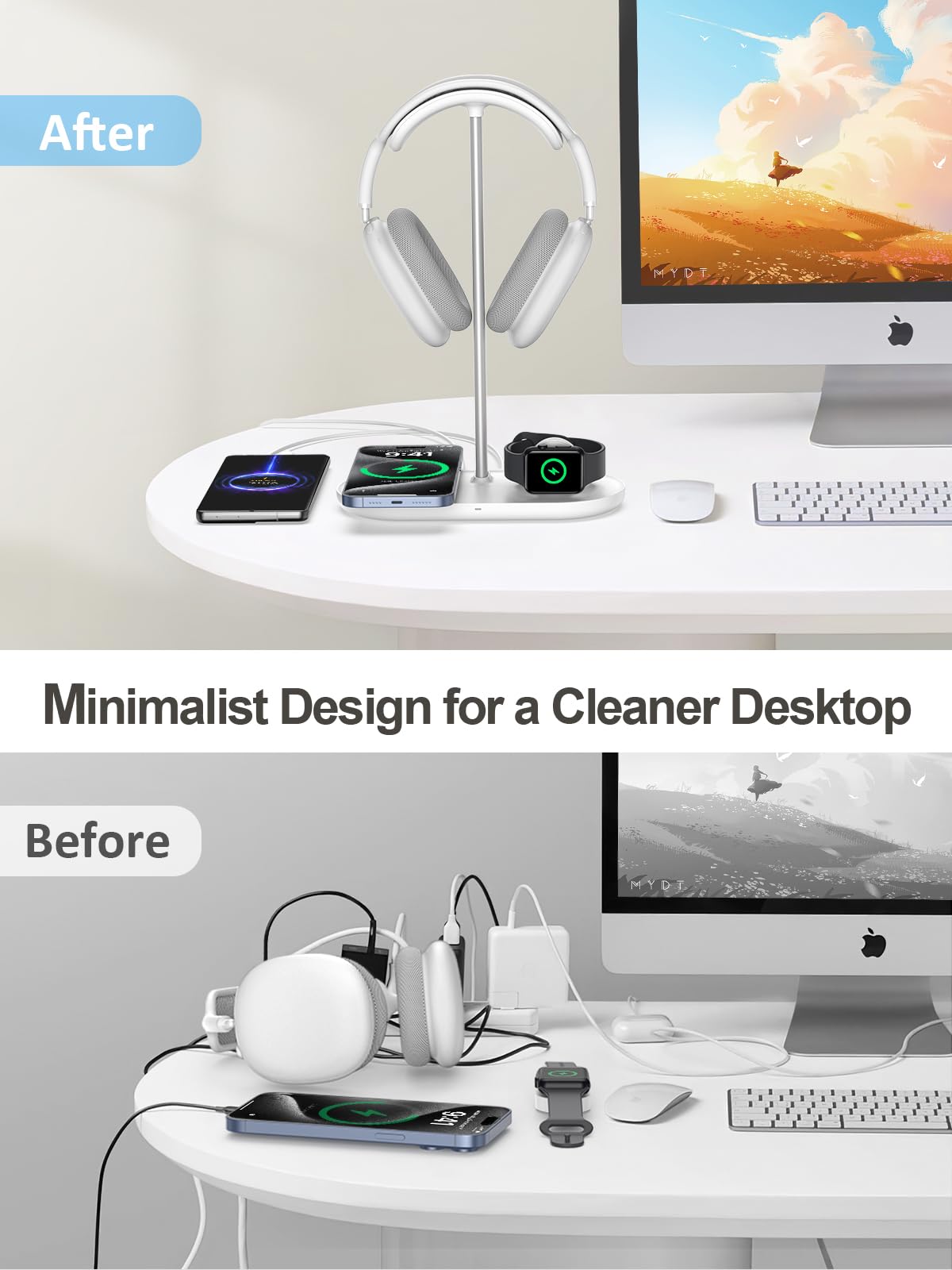 TopMade 4-in-1 Headphone Stand with Wireless Charger