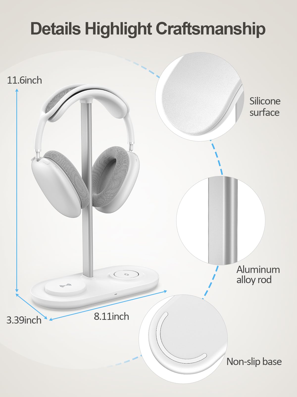 TopMade 4-in-1 Headphone Stand with Wireless Charger
