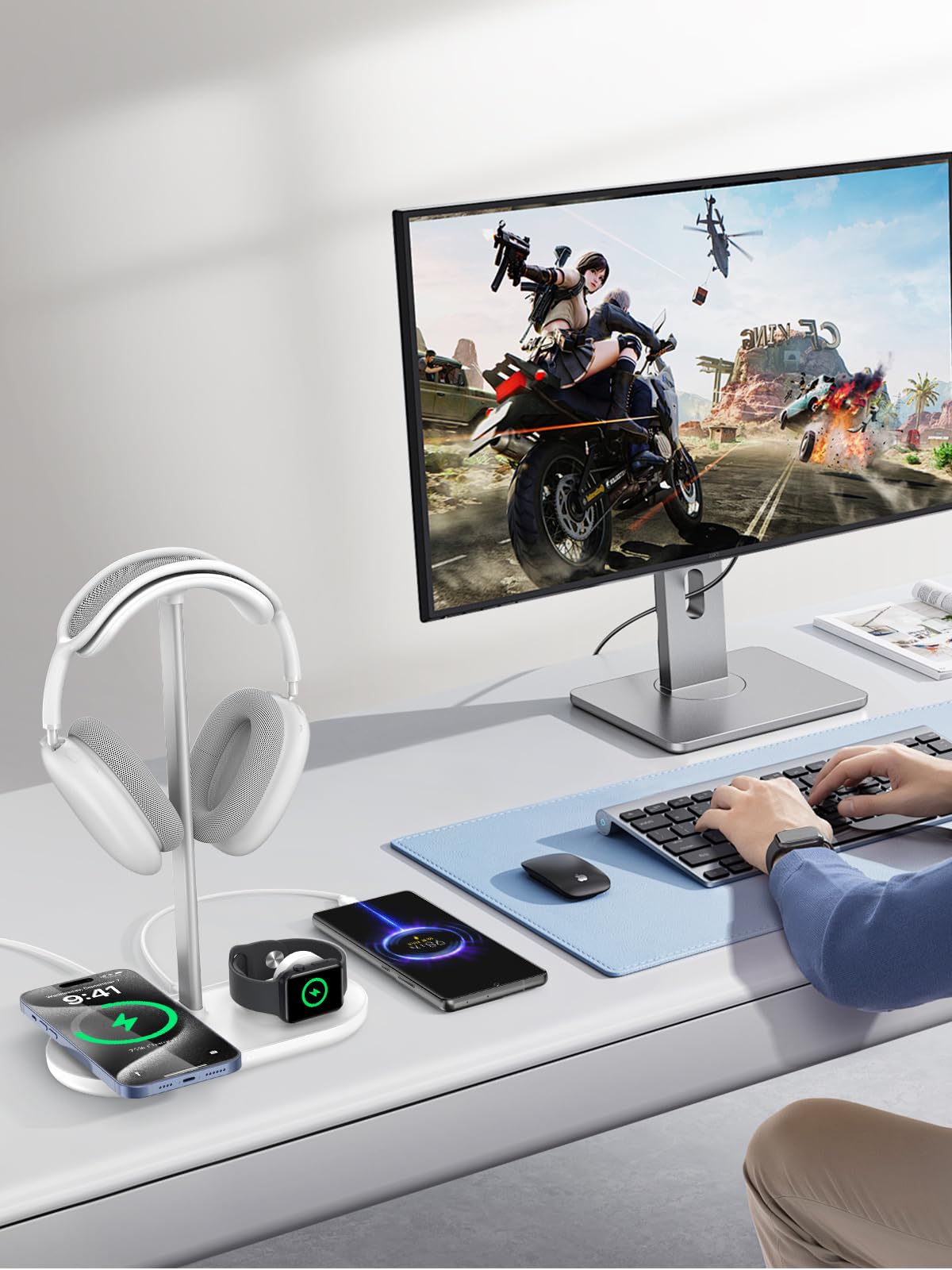 TopMade 4-in-1 Headphone Stand with Wireless Charger