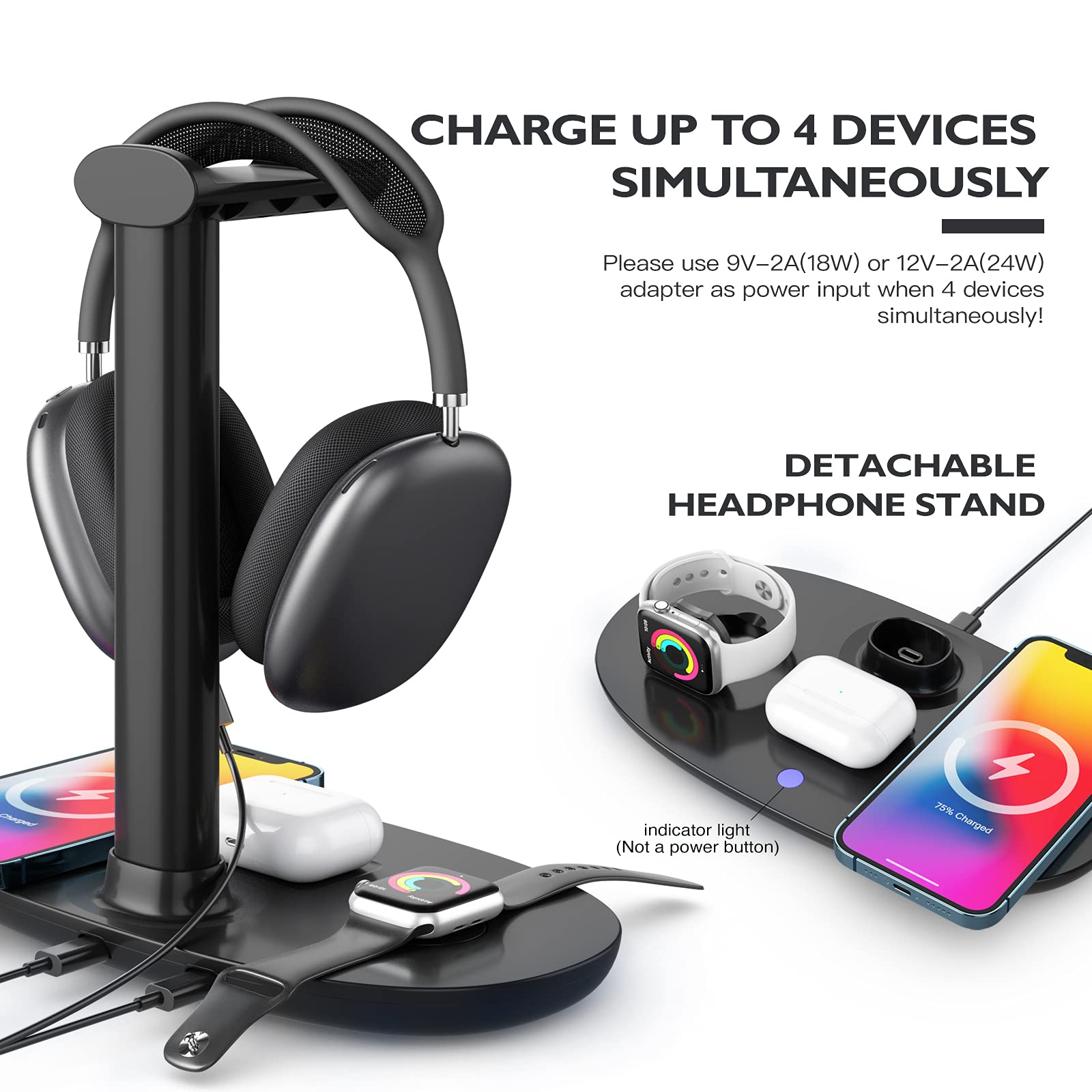 Suguder 4-in-1 Headphone Stand with Wireless Charger
