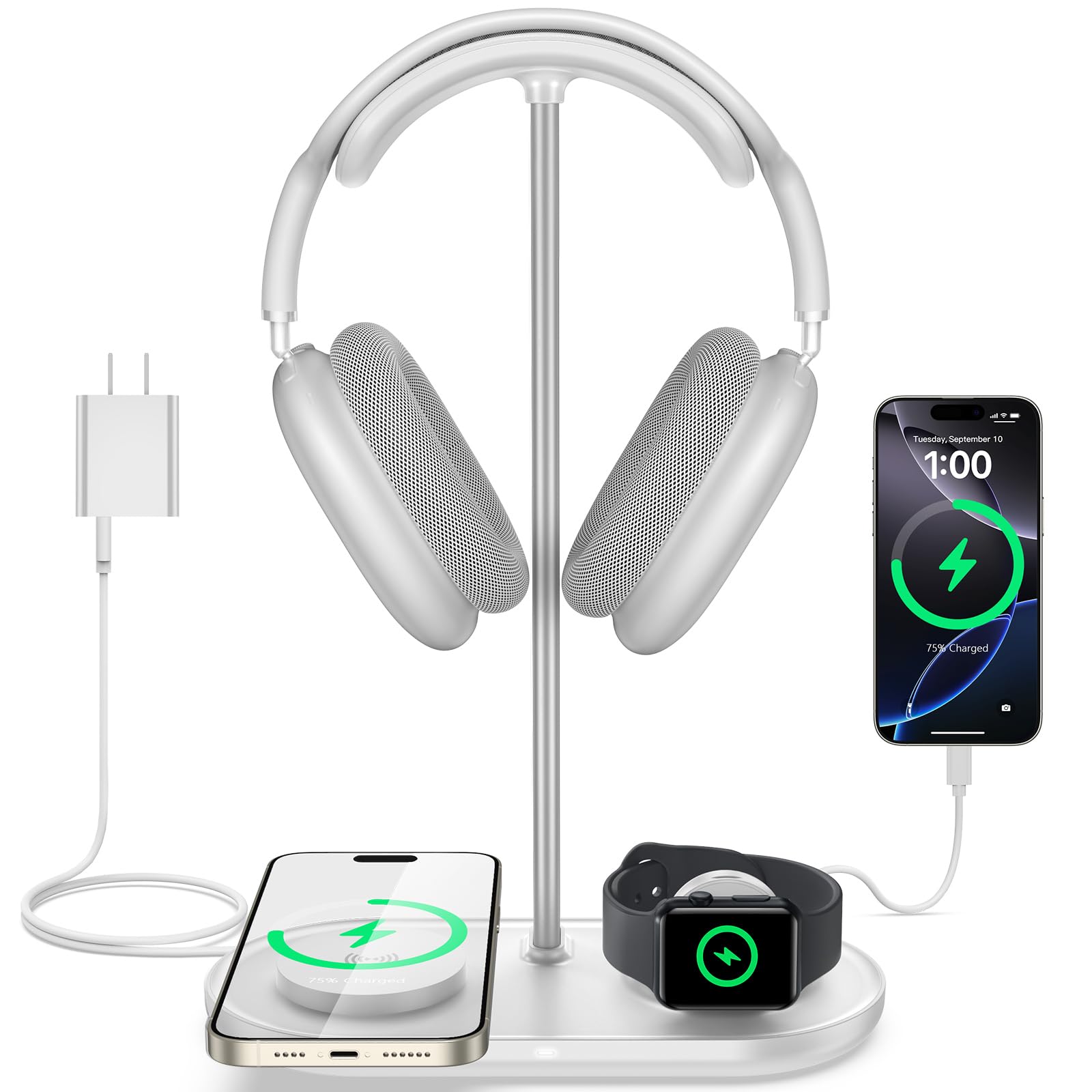 TopMade 4-in-1 Headphone Stand with Wireless Charger