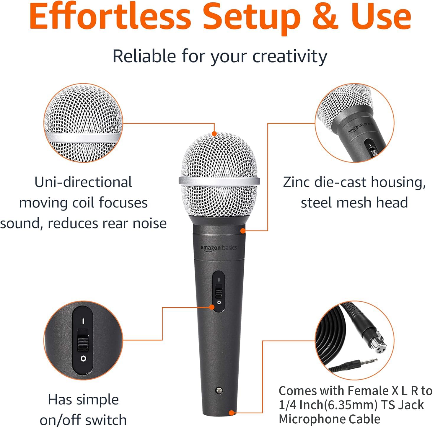 Amazon Basics Dynamic Vocal Microphone with Stand