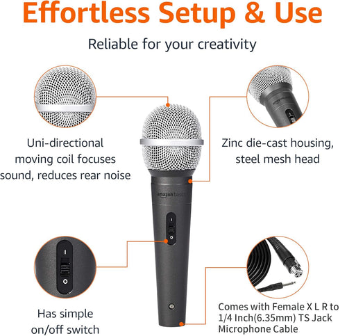 Amazon Basics Dynamic Vocal Microphone with Stand
