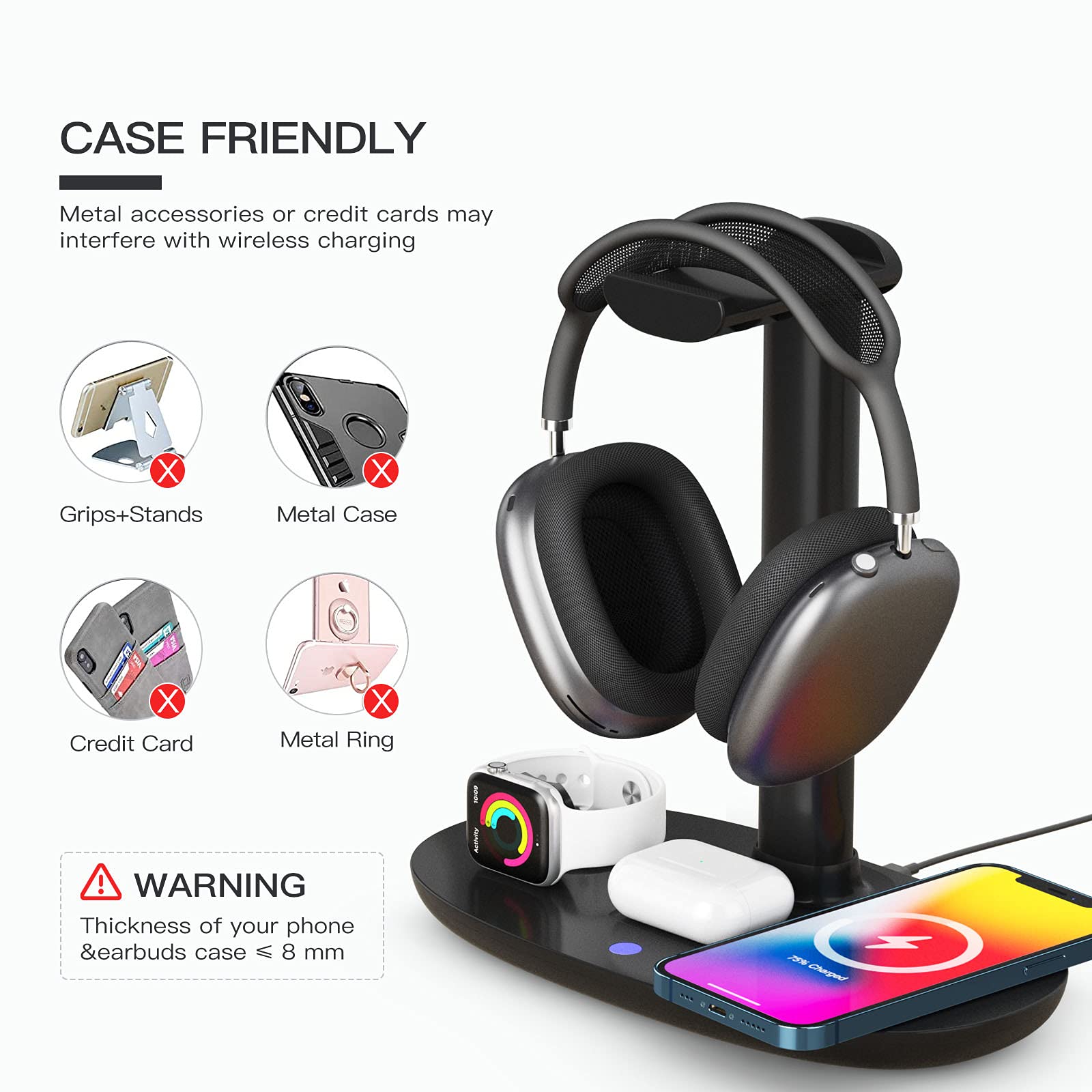 Suguder 4-in-1 Headphone Stand with Wireless Charger